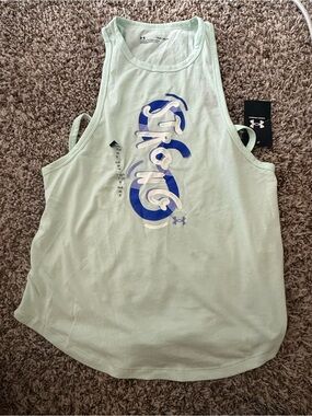 Under Armour Mint Tank Top with Blue & White Graphic